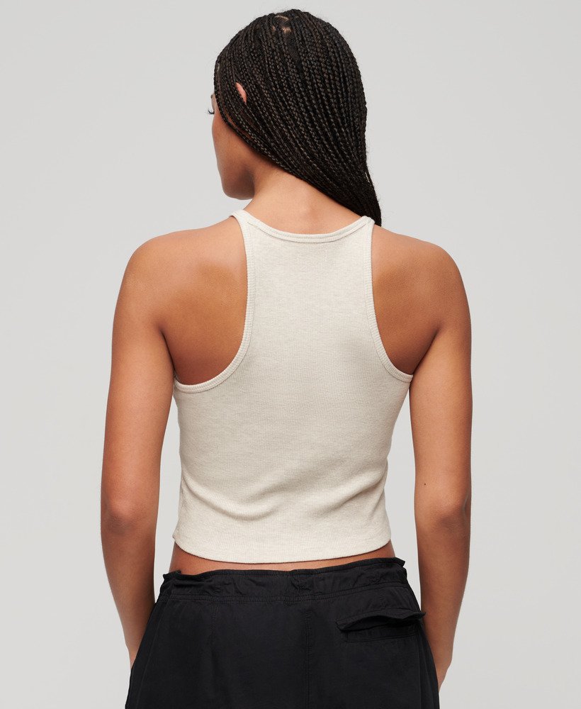 essential logo racer vest top in oat cream marl