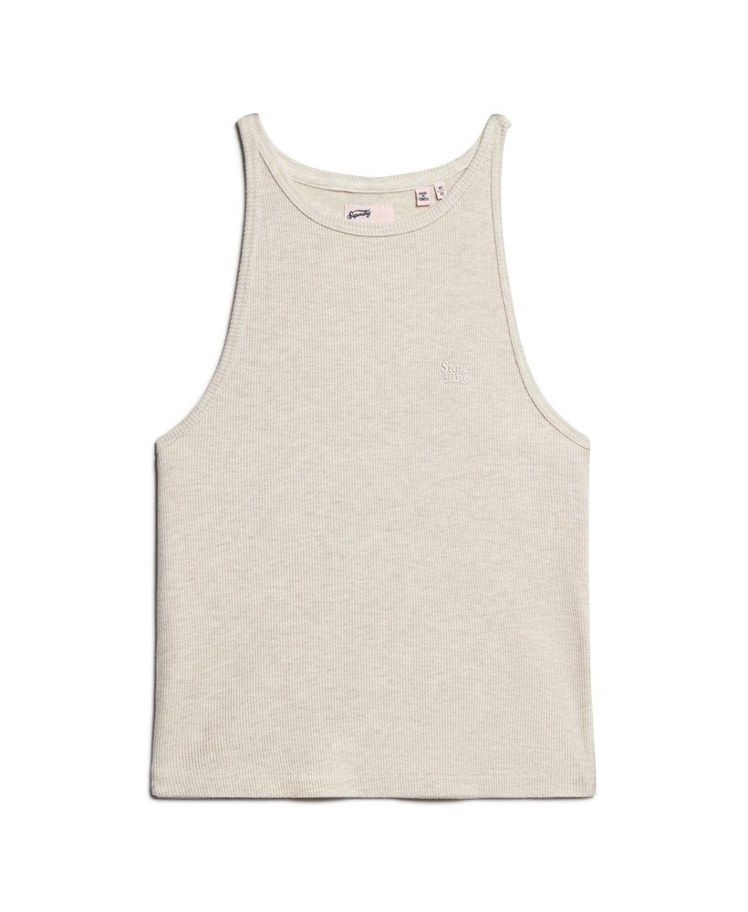 essential logo racer vest top in oat cream marl