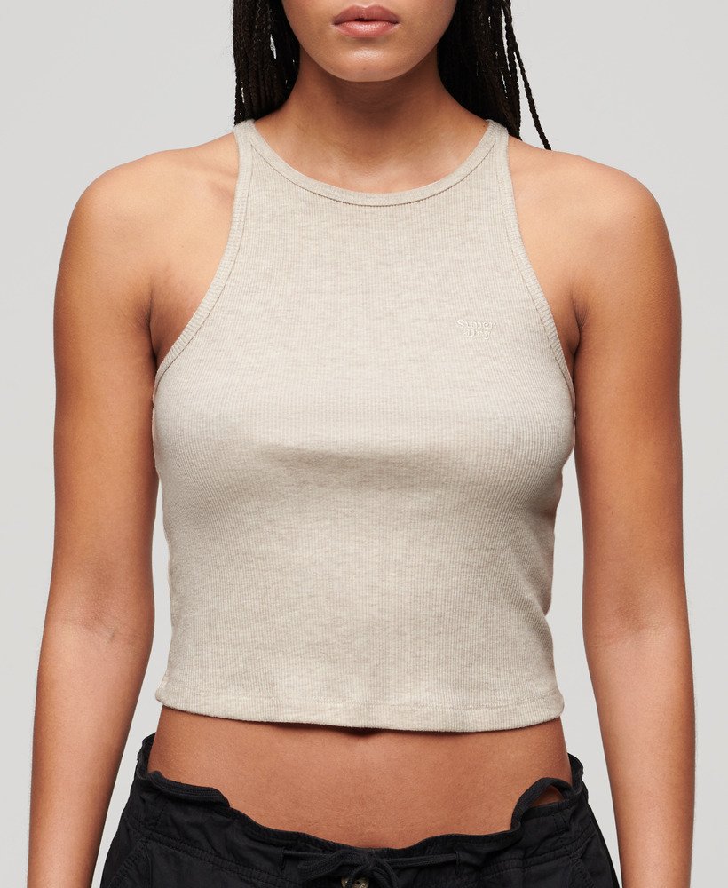 essential logo racer vest top in oat cream marl