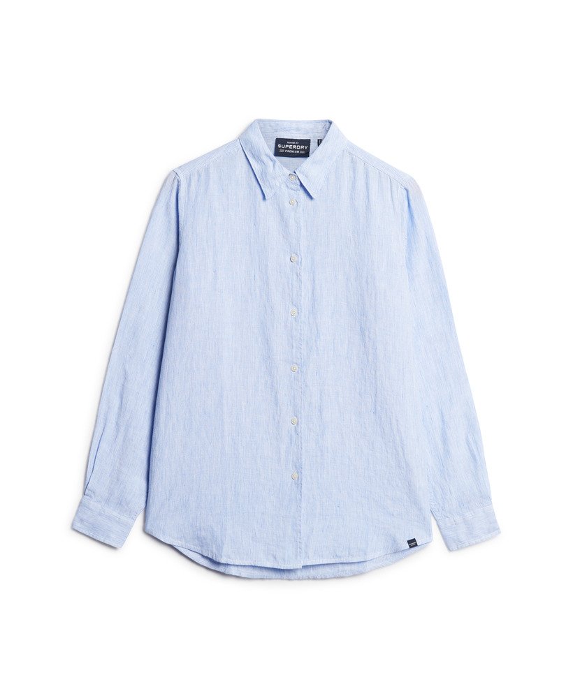casual linnen boyfriend-shirt met blauwe strepen.