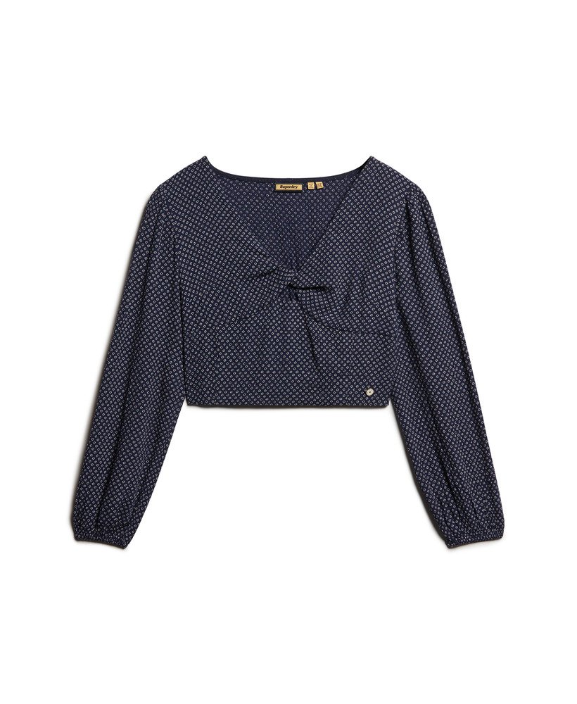 crop top met lange mouwen van geweven stof in scotty navy