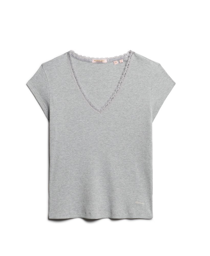 athletic essentials top met v-hals en kanten afwerking in grijs gemêleerd