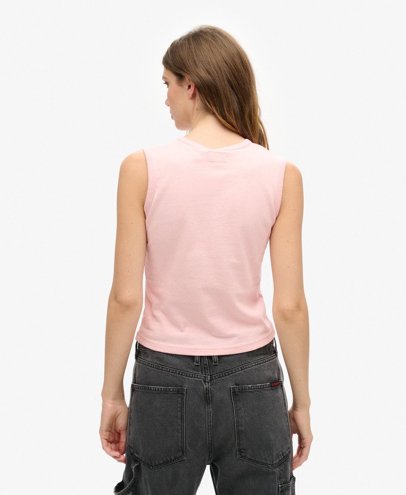retro getailleerde vesttop met versieringen in somon roze gemêleerd
