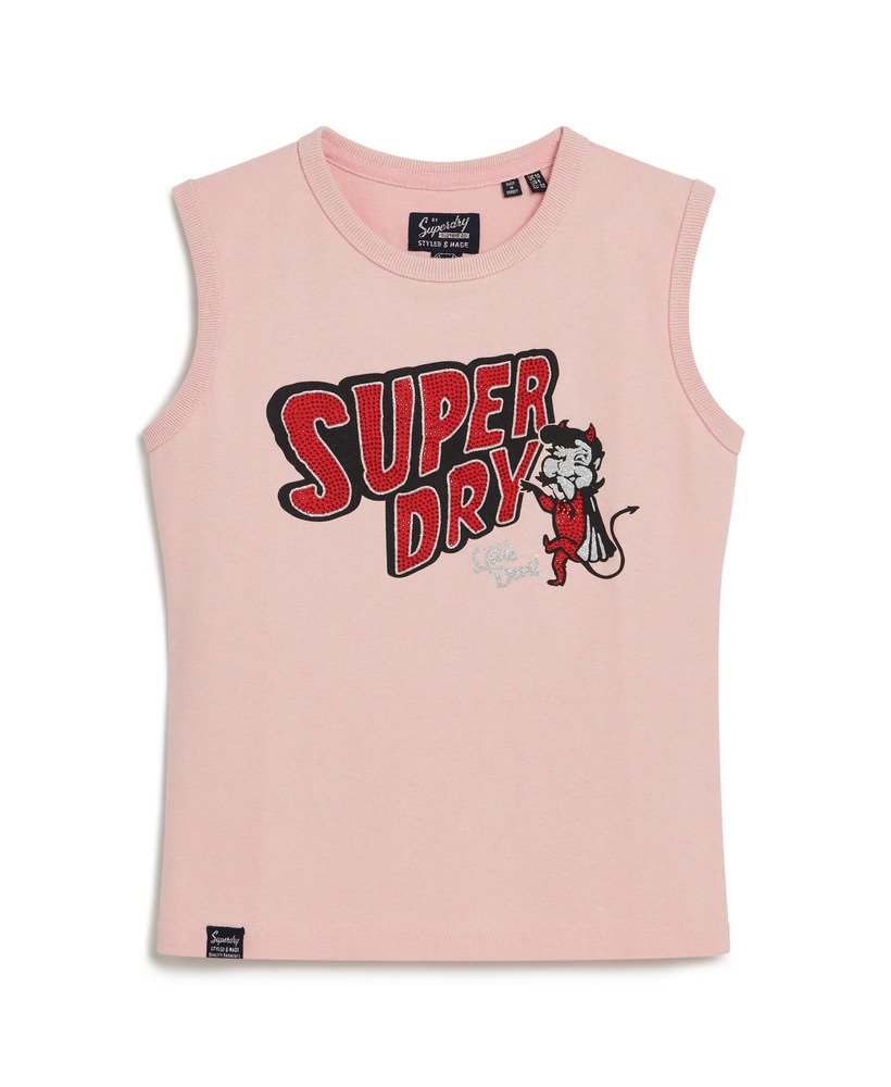retro getailleerde vesttop met versieringen in somon roze gemêleerd