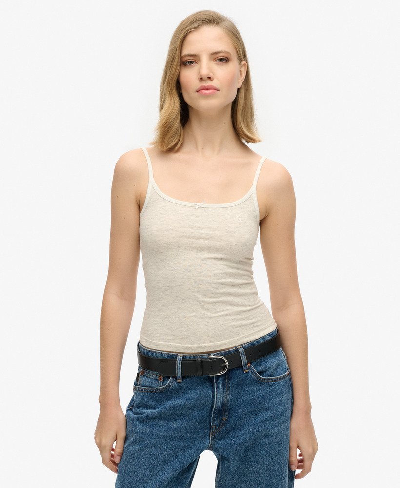athletic essentials cami top in off white fleck marl