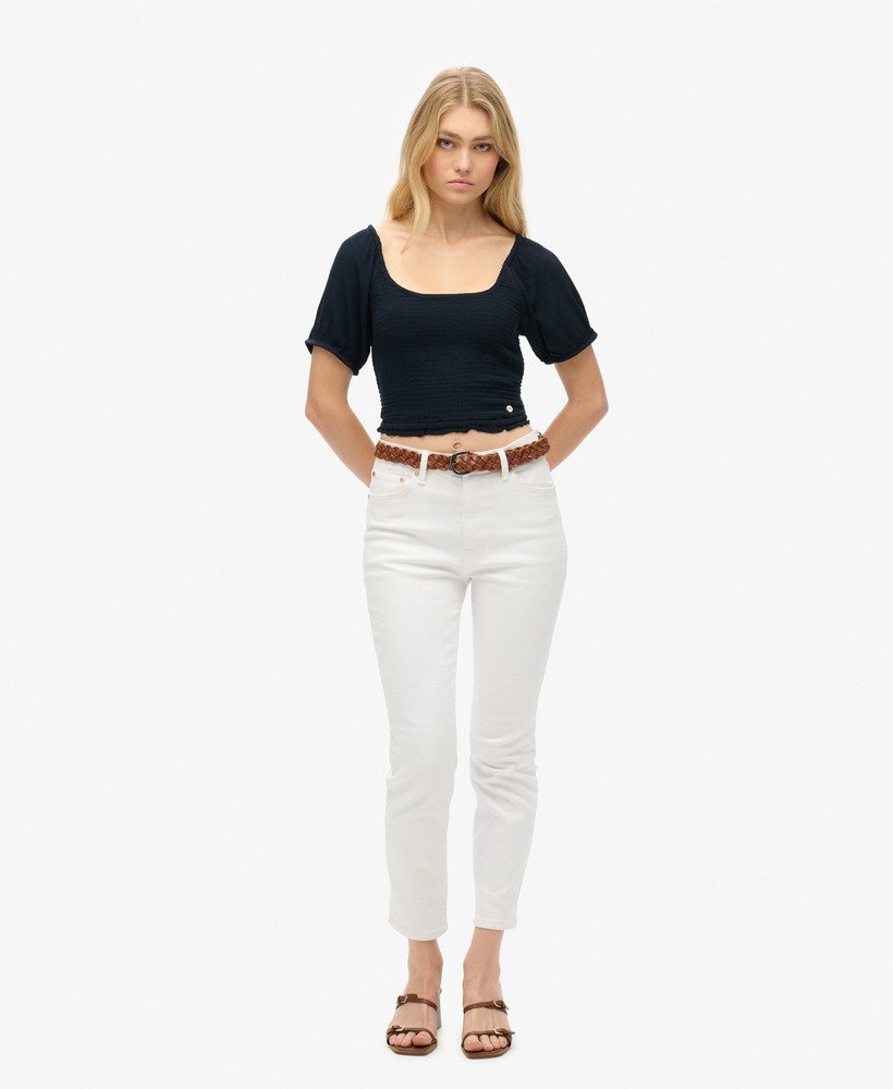 geweven top met smockwerk in eclipse navy