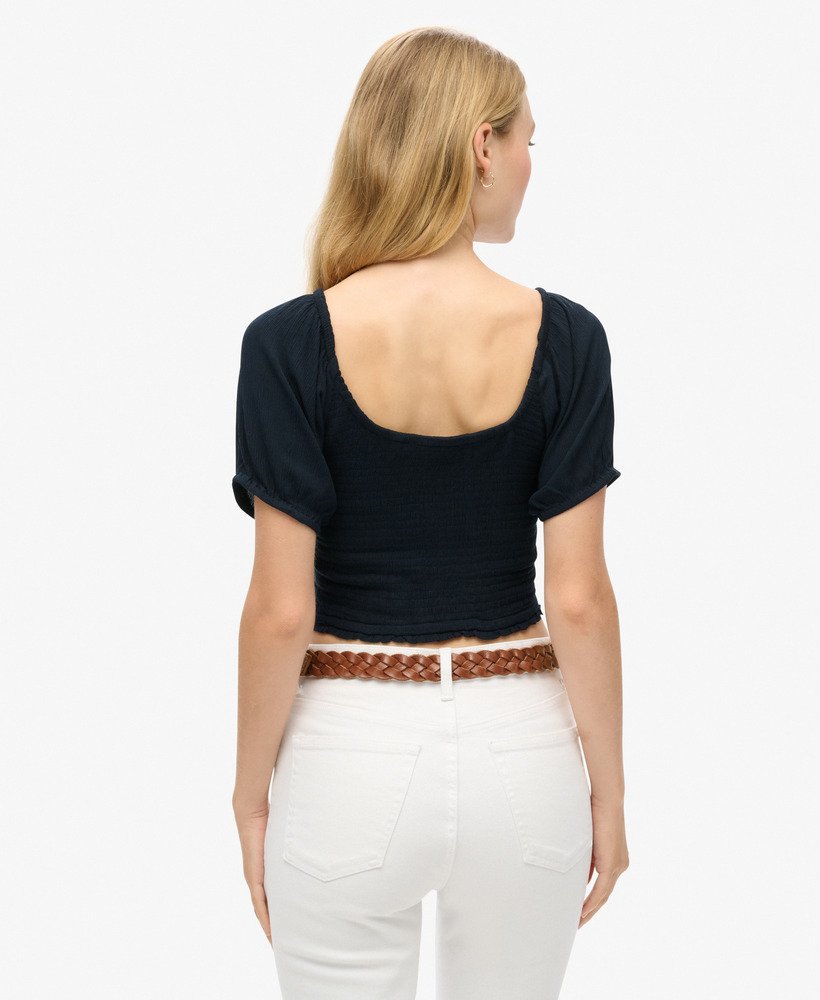 geweven top met smockwerk in eclipse navy