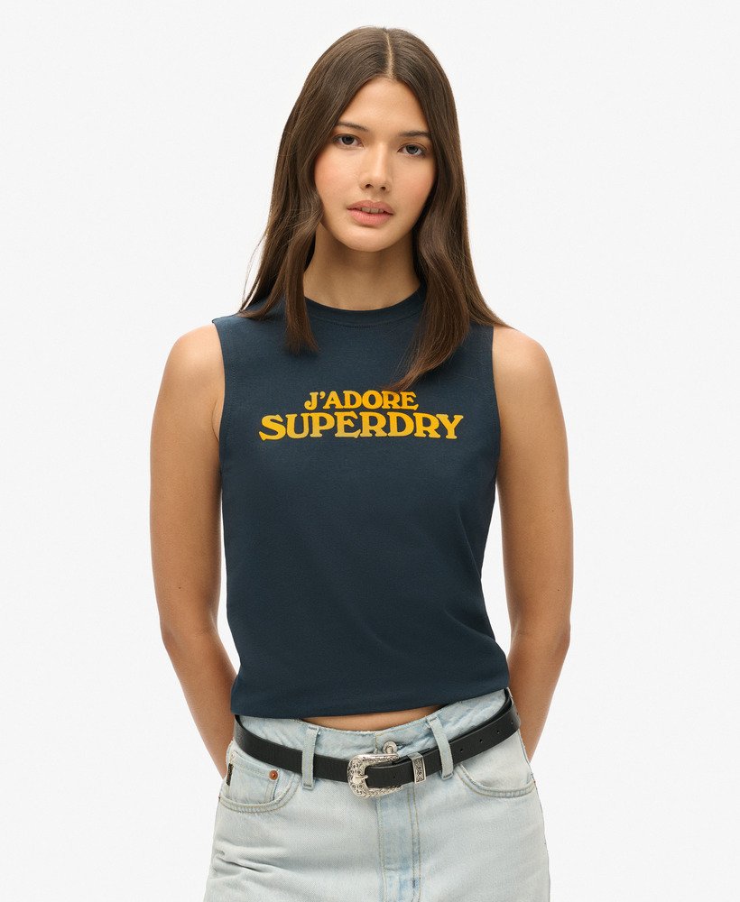 sport luxe graphic fitted tank top in eclipse navy