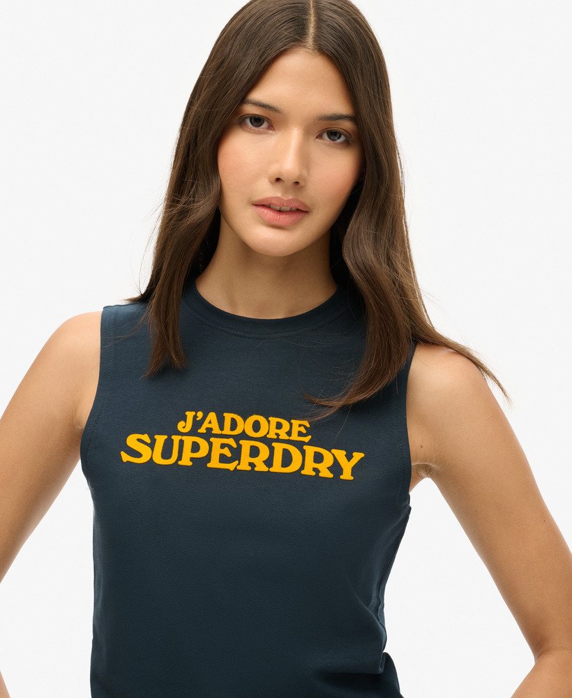 sport luxe graphic fitted tank top in eclipse navy