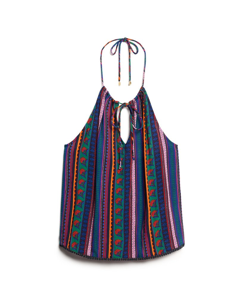 bedrukte haltertop voor op het strand in vera stripe-stof