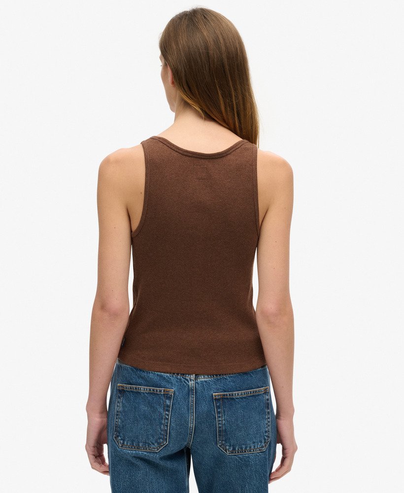 athletic essentials button down vest top in dark chocolate brown marl
