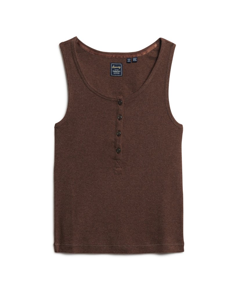 athletic essentials button down vest top in dark chocolate brown marl