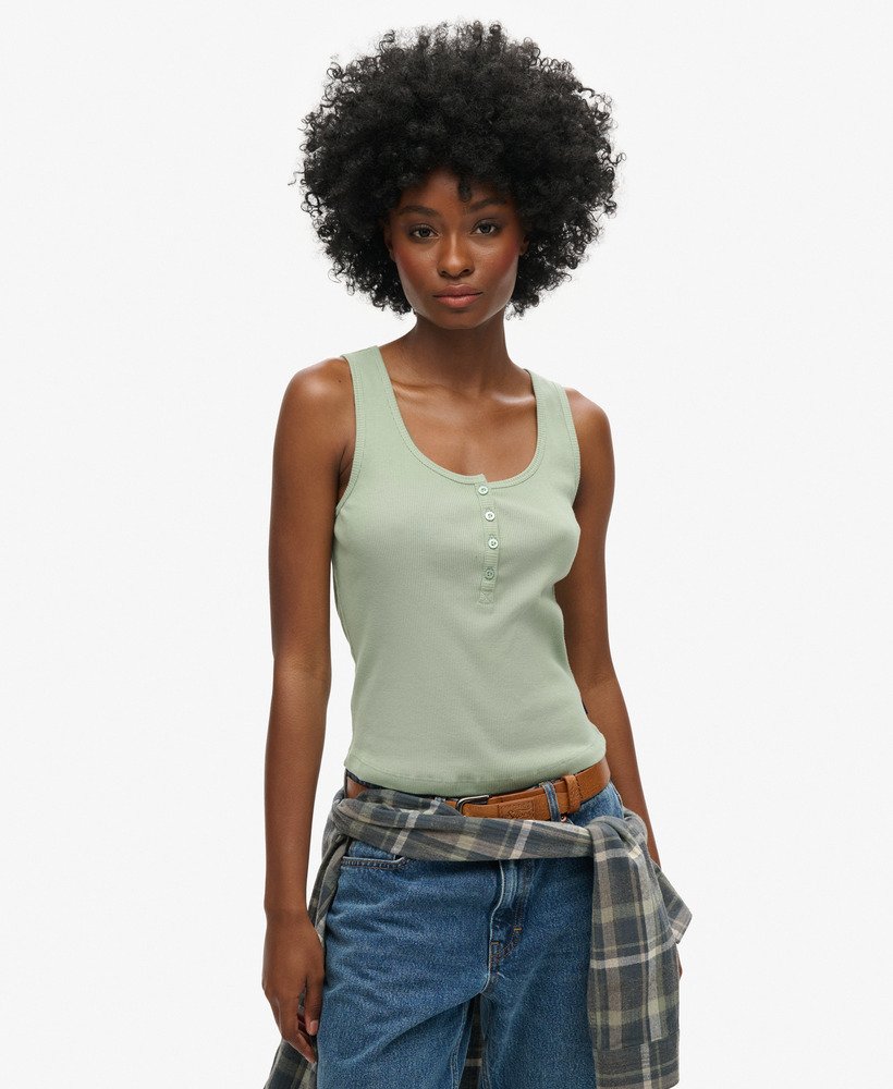 athletic essentials button down vest top in licht jadegroen
