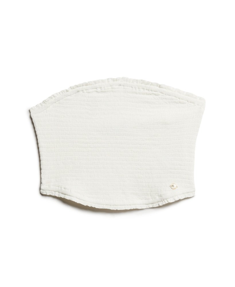 bandeau top met smokwerk in gebroken wit.