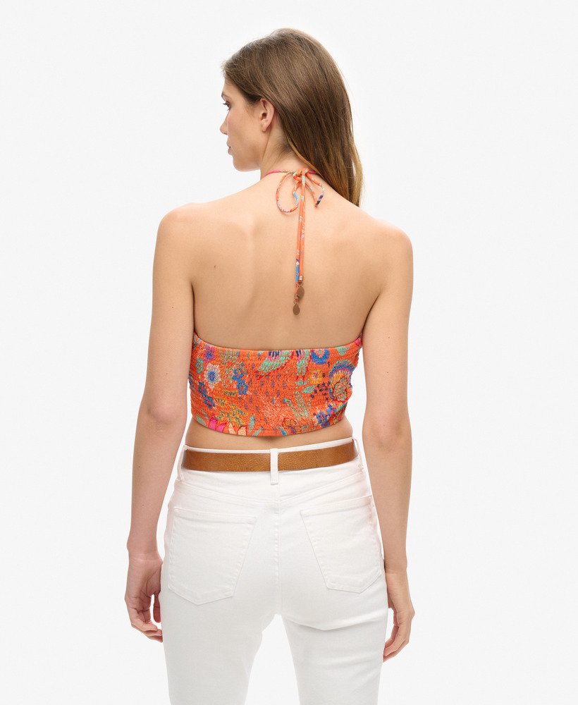 cropped top met uitsnijdingen van geweven stof in vera floral oranje