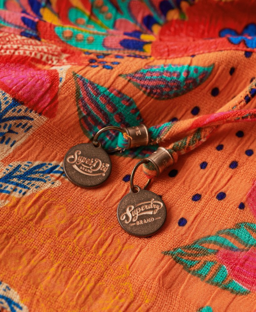 cropped top met uitsnijdingen van geweven stof in vera floral oranje