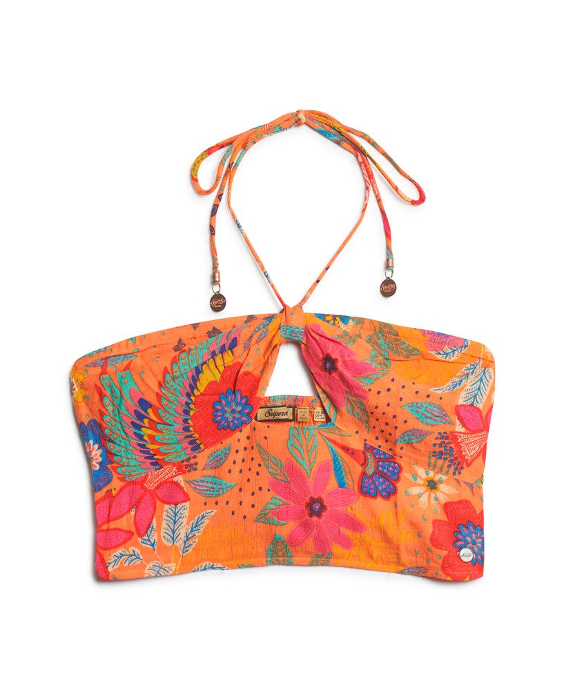 cropped top met uitsnijdingen van geweven stof in vera floral oranje