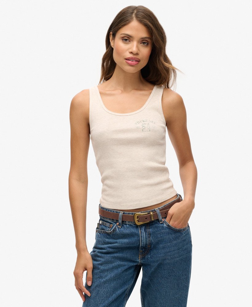athletic essentials geribbelde vesttop in havermoutbeige gemêleerd