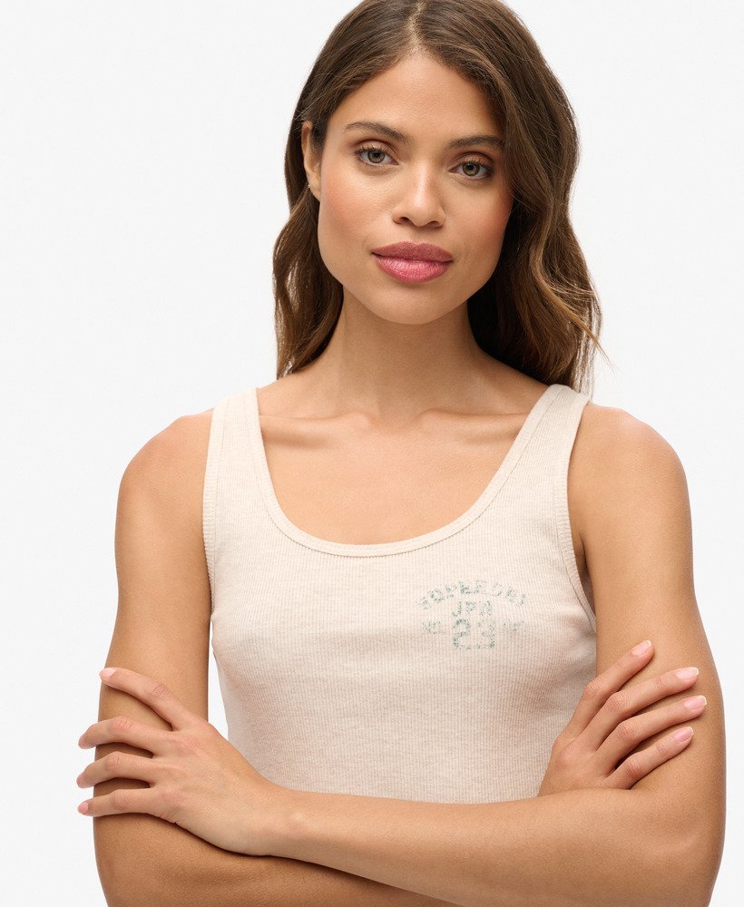 athletic essentials geribbelde vesttop in havermoutbeige gemêleerd
