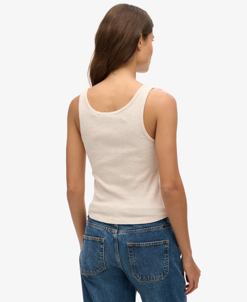 athletic essentials geribbelde vesttop in havermoutbeige gemêleerd