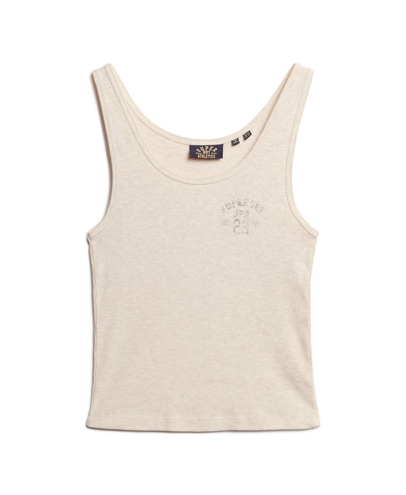 athletic essentials geribbelde vesttop in havermoutbeige gemêleerd
