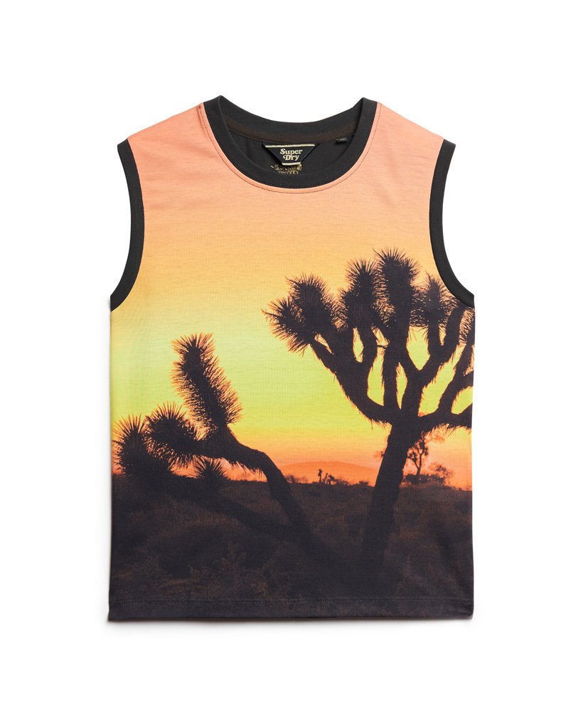 sub print vest top in yellow sunset aop