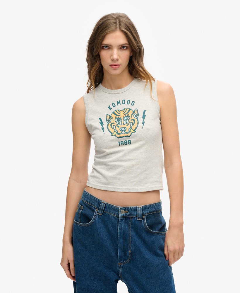 superdry x komodo tiger slim vest top in glacier grey marl