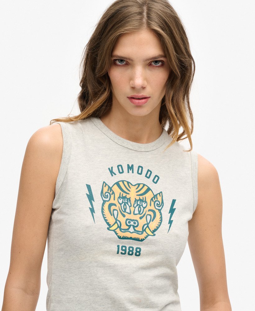 superdry x komodo tiger slim vest top in glacier grey marl