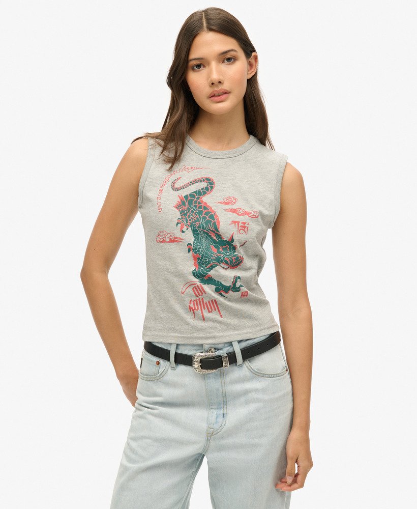 superdry x komodo kailash dragon slim vest top in grey marl