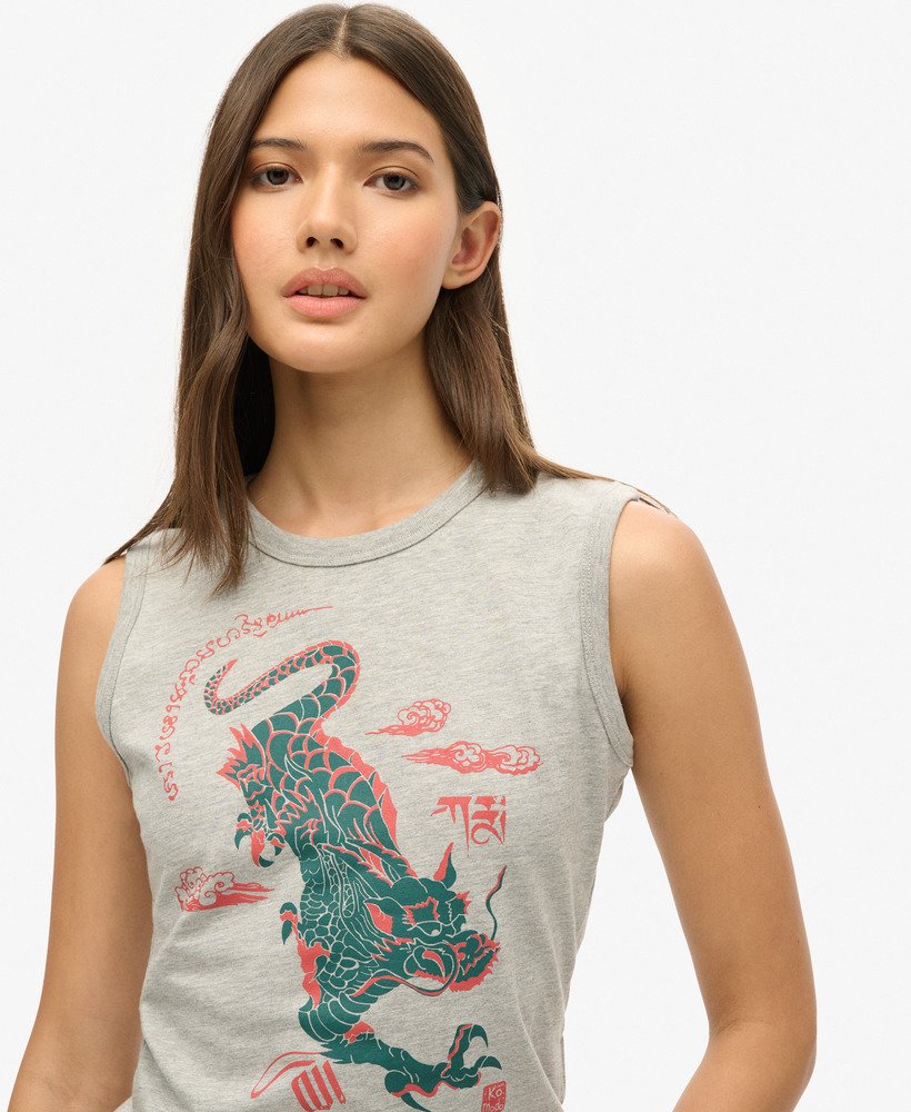 superdry x komodo kailash dragon slim vest top in grey marl