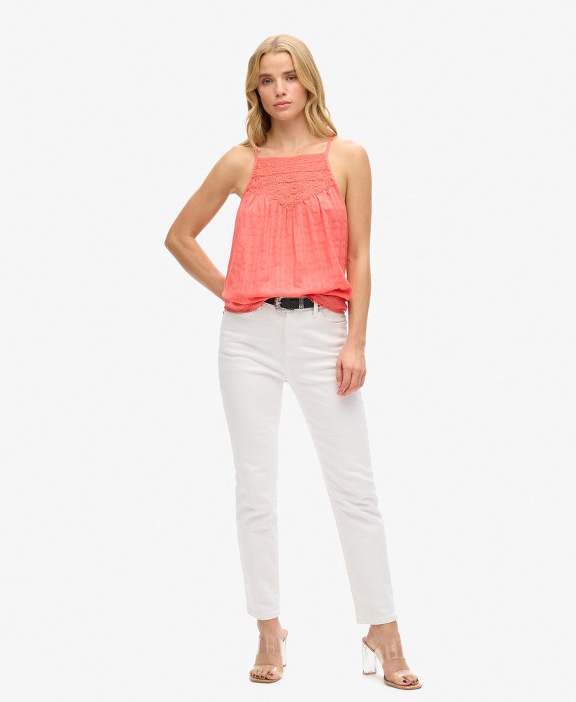 kanten camisole strandtop in roze koraal