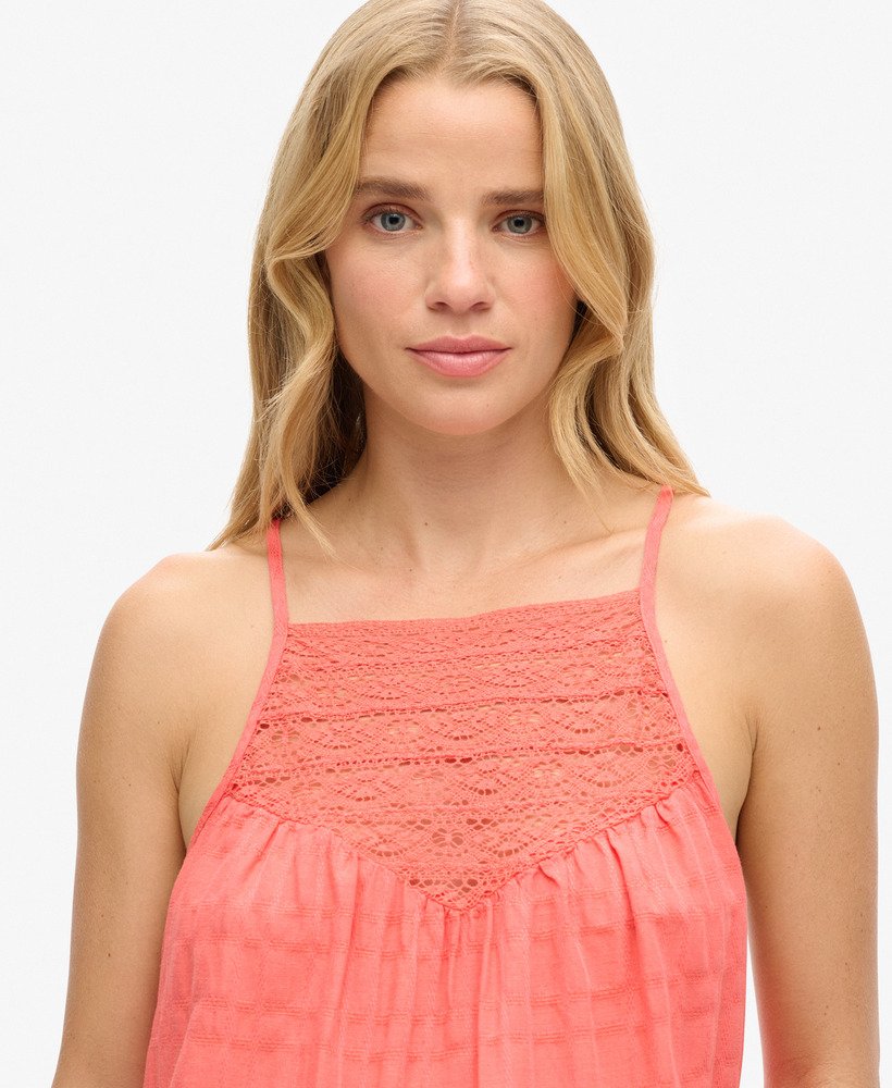 kanten camisole strandtop in roze koraal