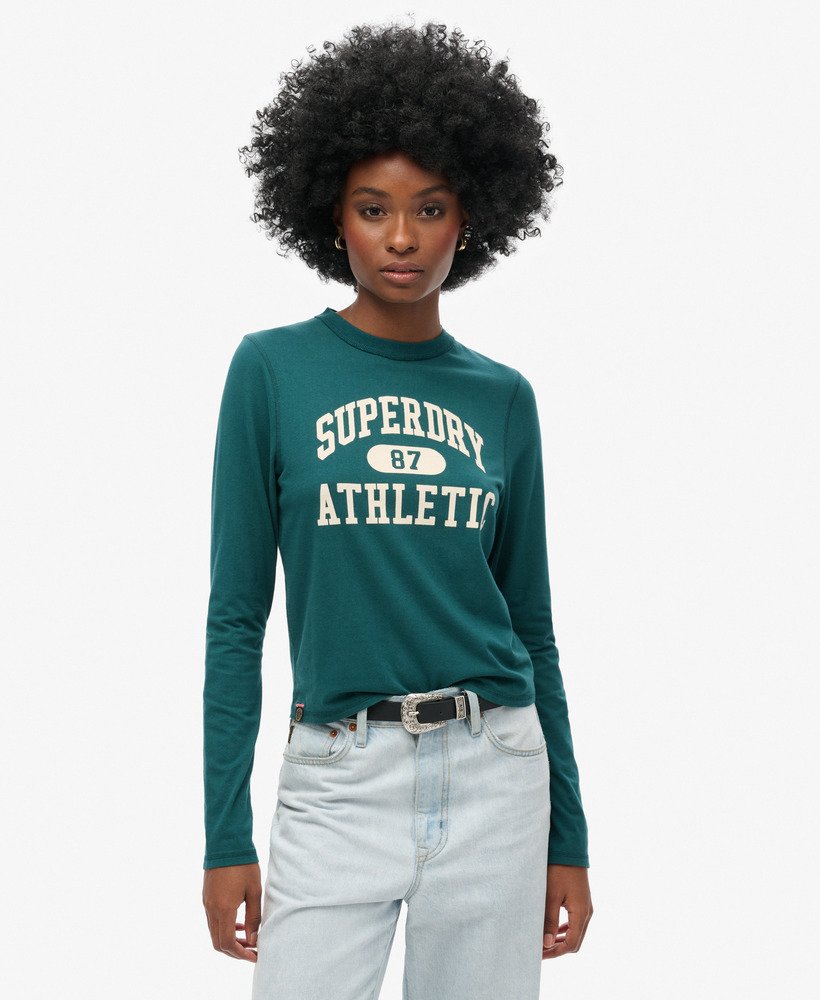 athletic essentials ringer slim top met lange mouwen in donker dennengroen