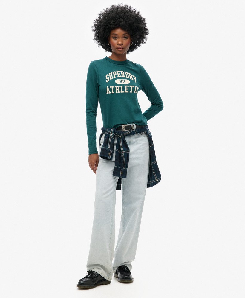 athletic essentials ringer slim top met lange mouwen in donker dennengroen