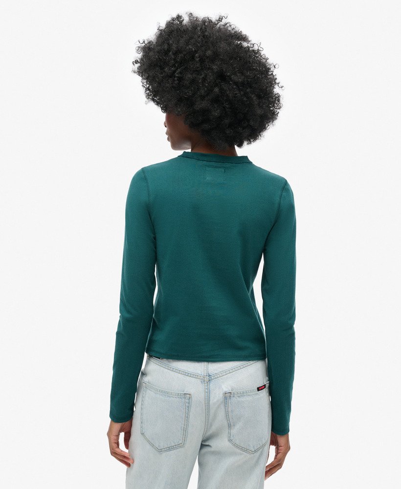athletic essentials ringer slim top met lange mouwen in donker dennengroen