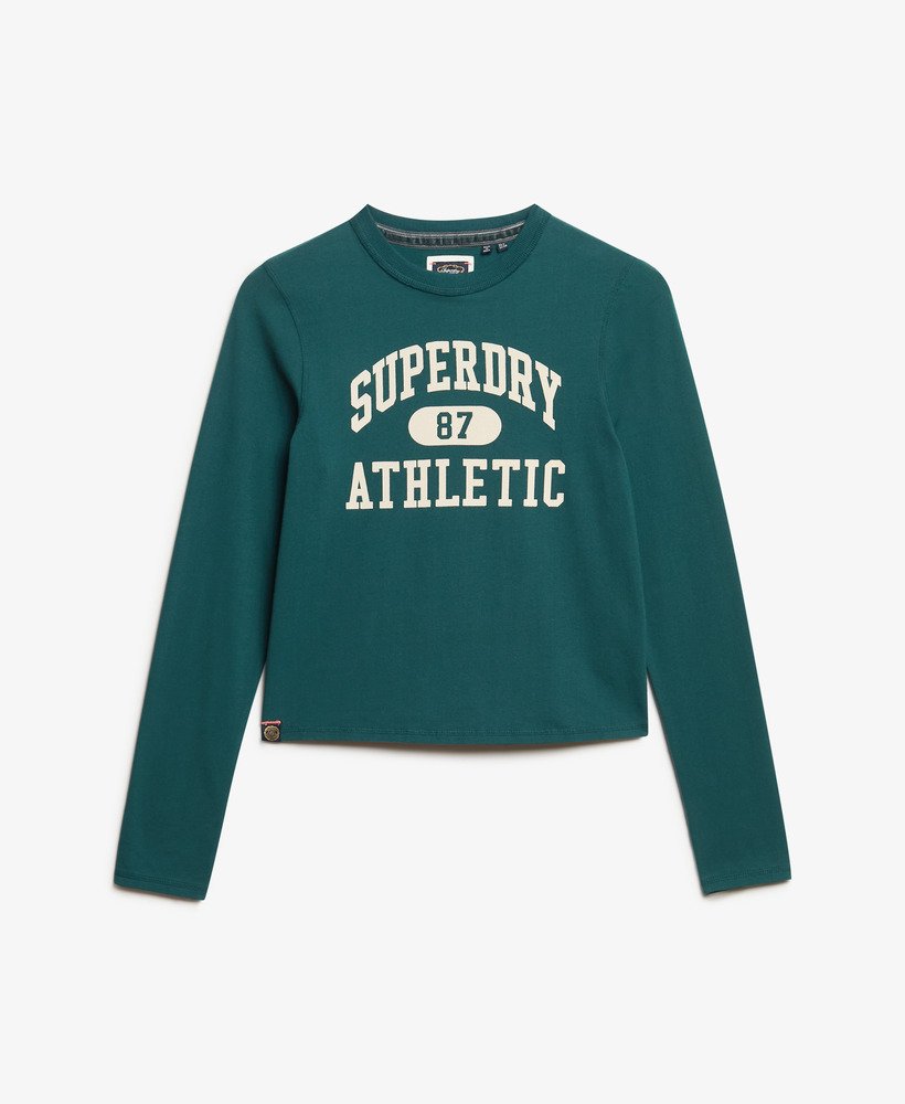 athletic essentials ringer slim top met lange mouwen in donker dennengroen