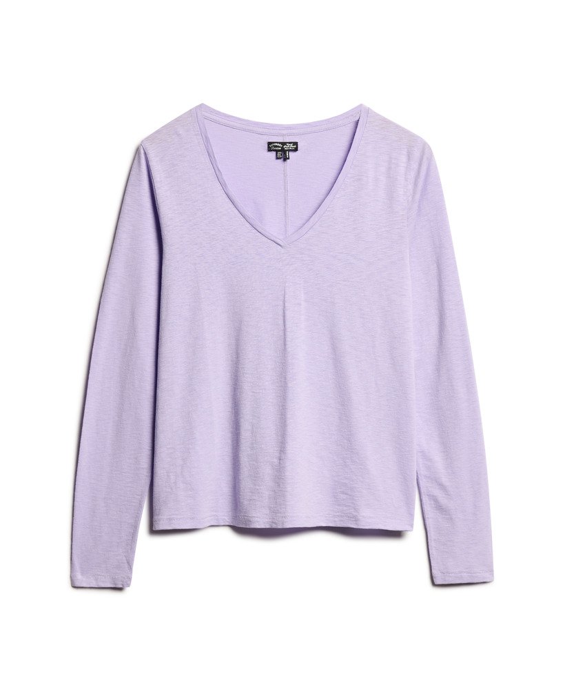jersey top met lange mouwen en v-hals in licht lavendelpaars