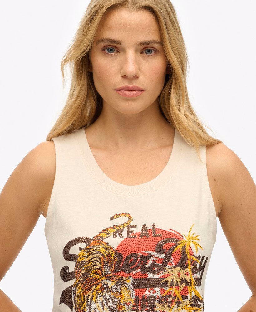 Vintage Tokyo tanktop met logo en ronde hals