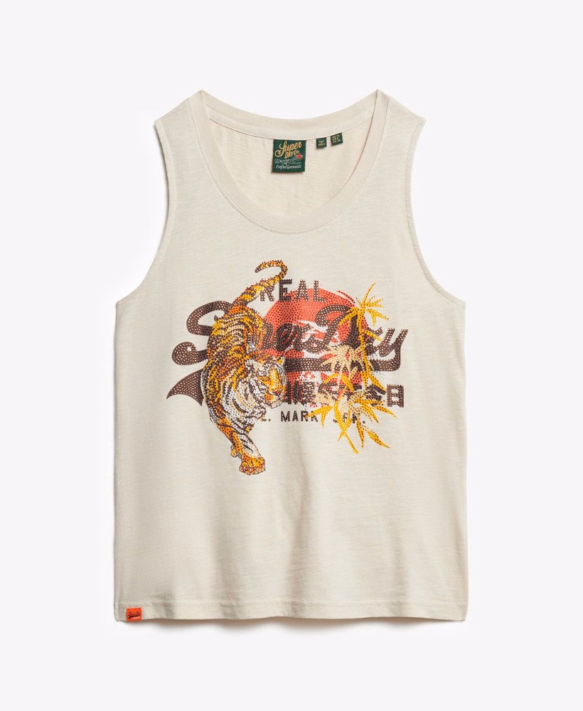 Vintage Tokyo tanktop met logo en ronde hals