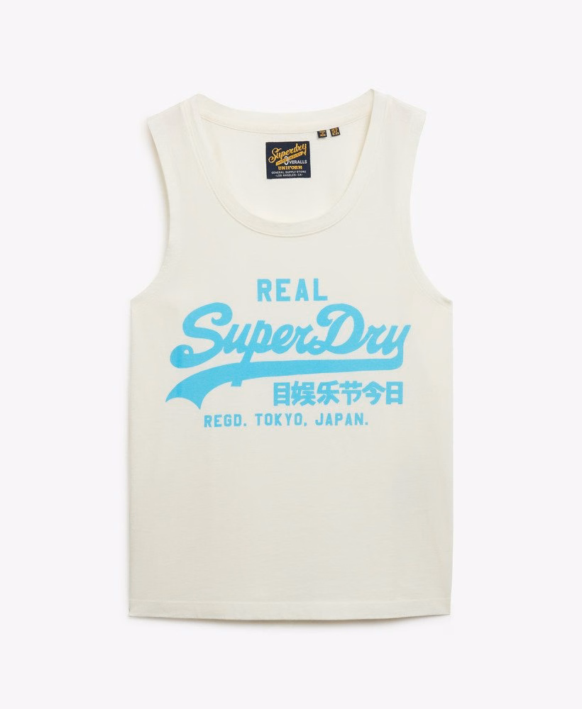 Vintage logo neon tanktop met ronde hals