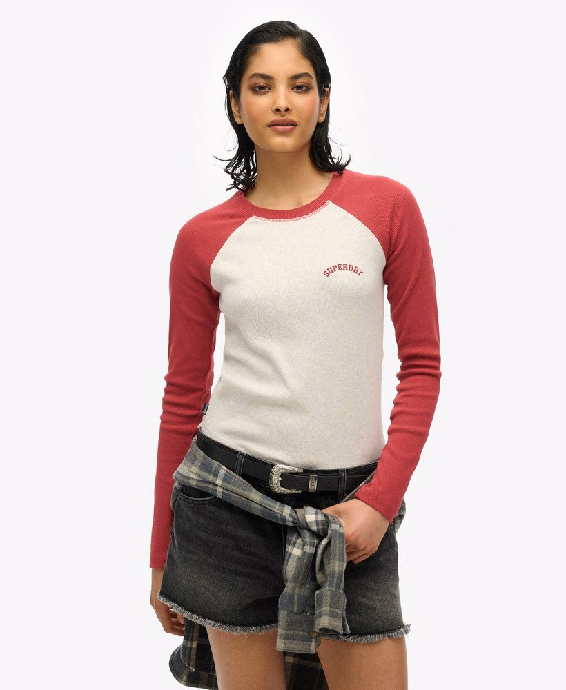 Essential Logo Ribbed Baseball Long Sleeve Top