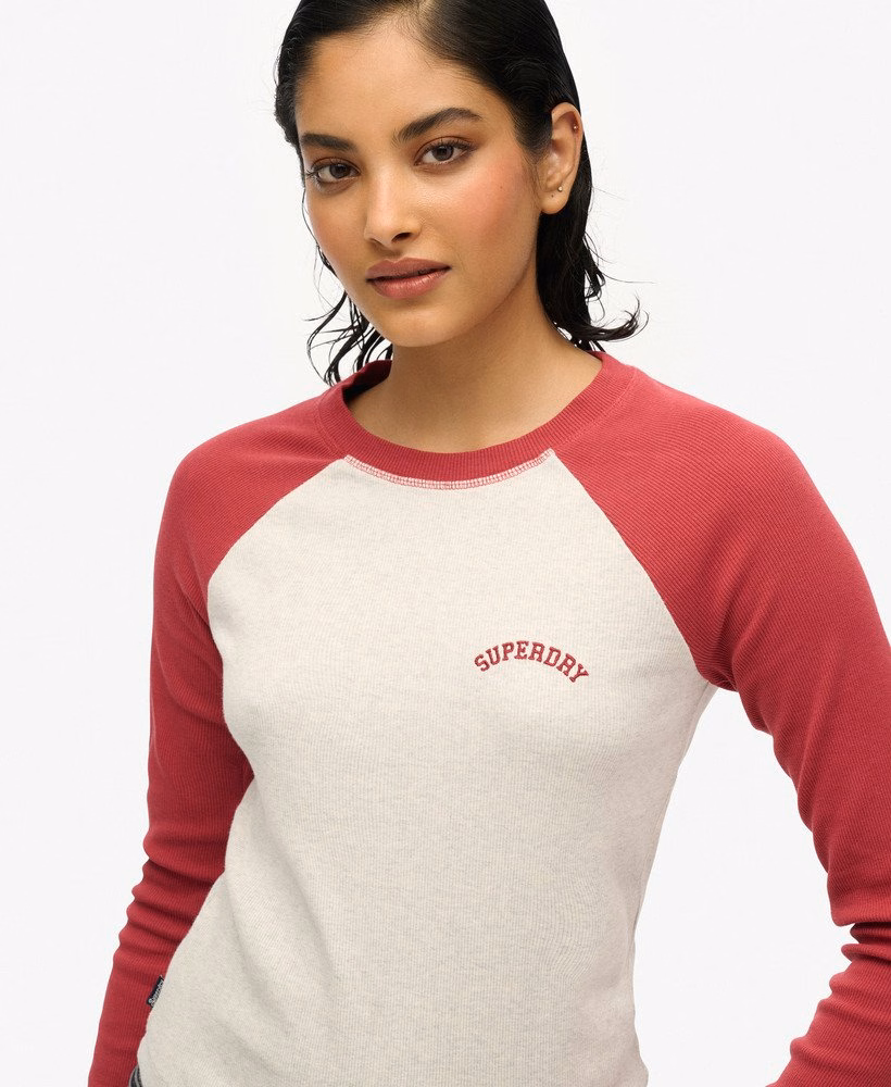 Essential Logo Ribbed Baseball Long Sleeve Top