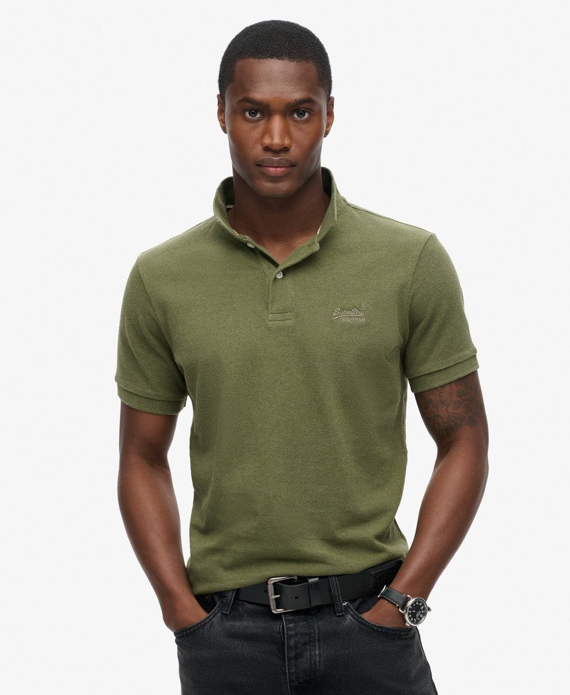 klassiek piqué poloshirt in olijfgroen gemêleerd thrift olive marl