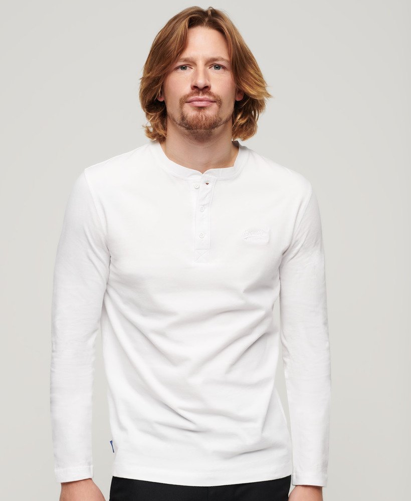 vintage top met geborduurd logo en halve knoopsluiting in optic