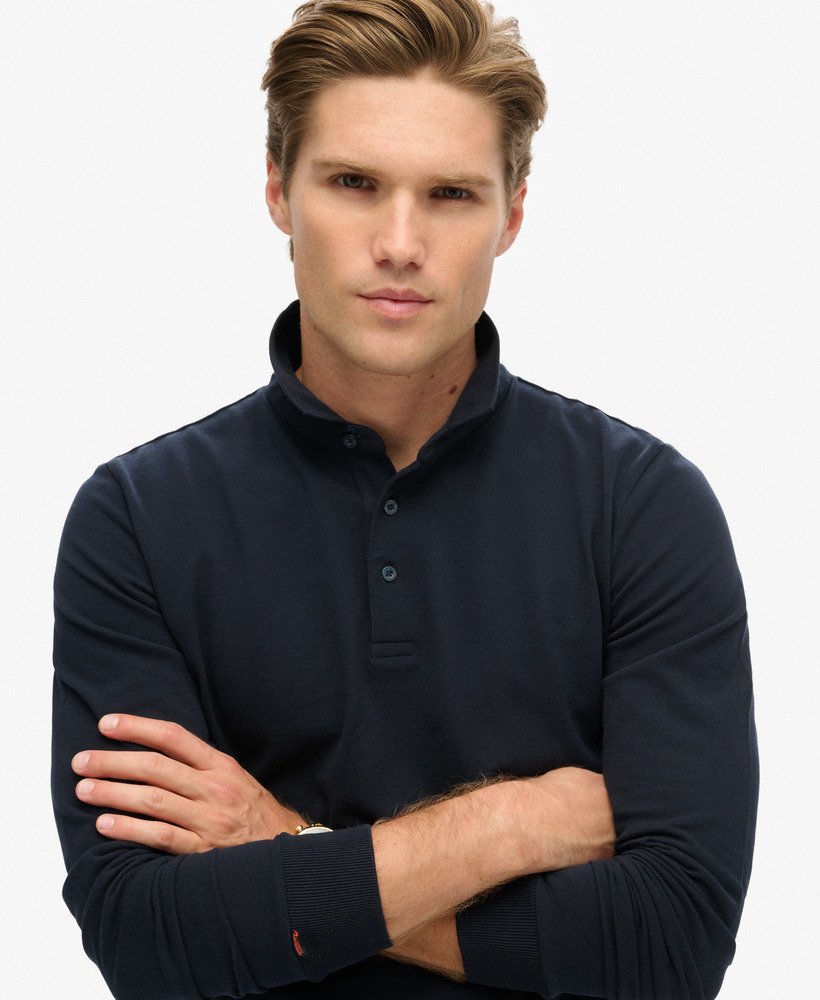 polo shirt met lange mouwen van katoenpiqué in eclipse navy