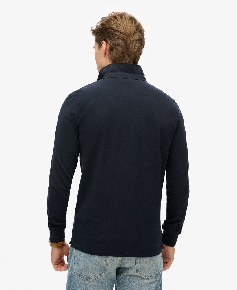 polo shirt met lange mouwen van katoenpiqué in eclipse navy