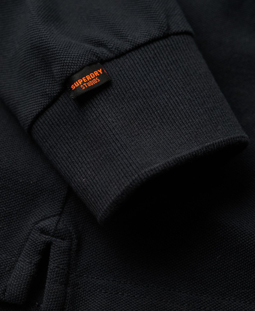polo shirt met lange mouwen van katoenpiqué in eclipse navy