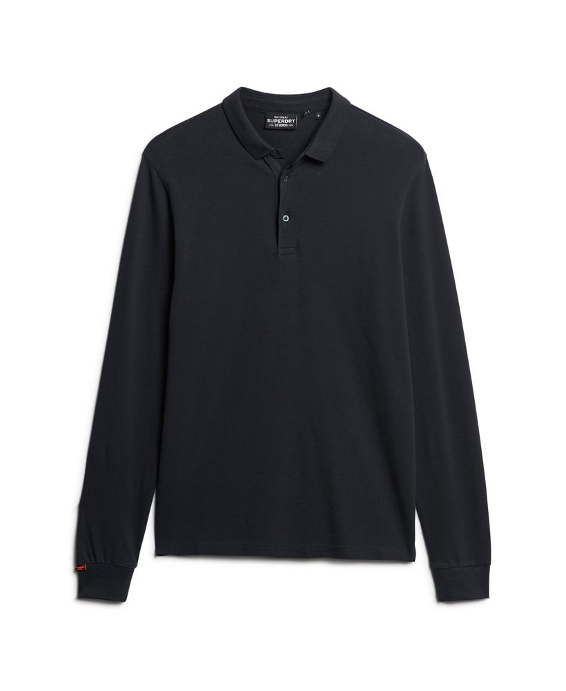 polo shirt met lange mouwen van katoenpiqué in eclipse navy