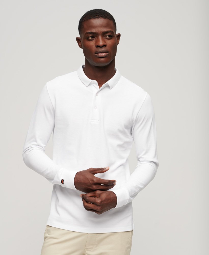 polo shirt met lange mouwen van katoenpiqué in optic