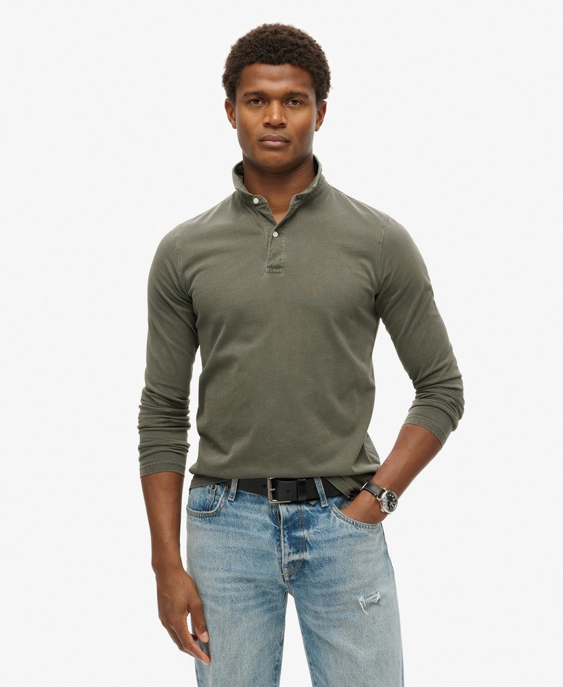 studios poloshirt met lange mouwen in gewassen zwart